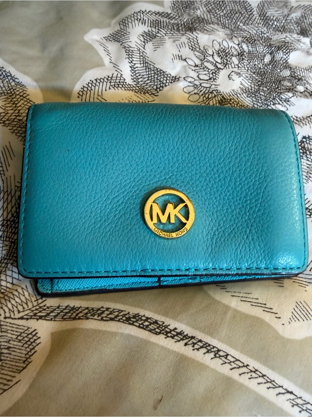 Michael Kors Fulton Turquoise Pebbled Leather Continental Wallet